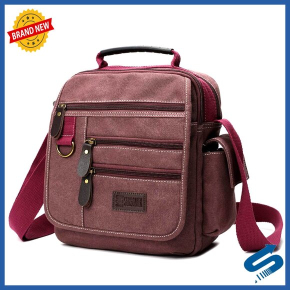 Canvas Messenger Bag Crossbody Work Bag Vintage Multi-Function Adjustable Strap
